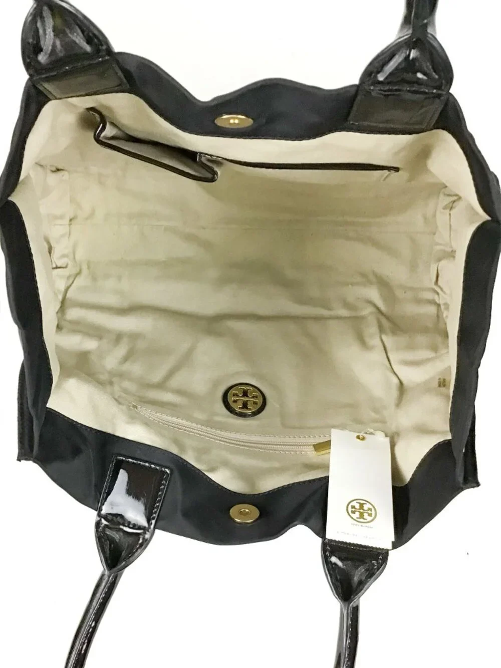 Tory Burch MINI ELLA Nylon/Patent Logo Tote Bag Black